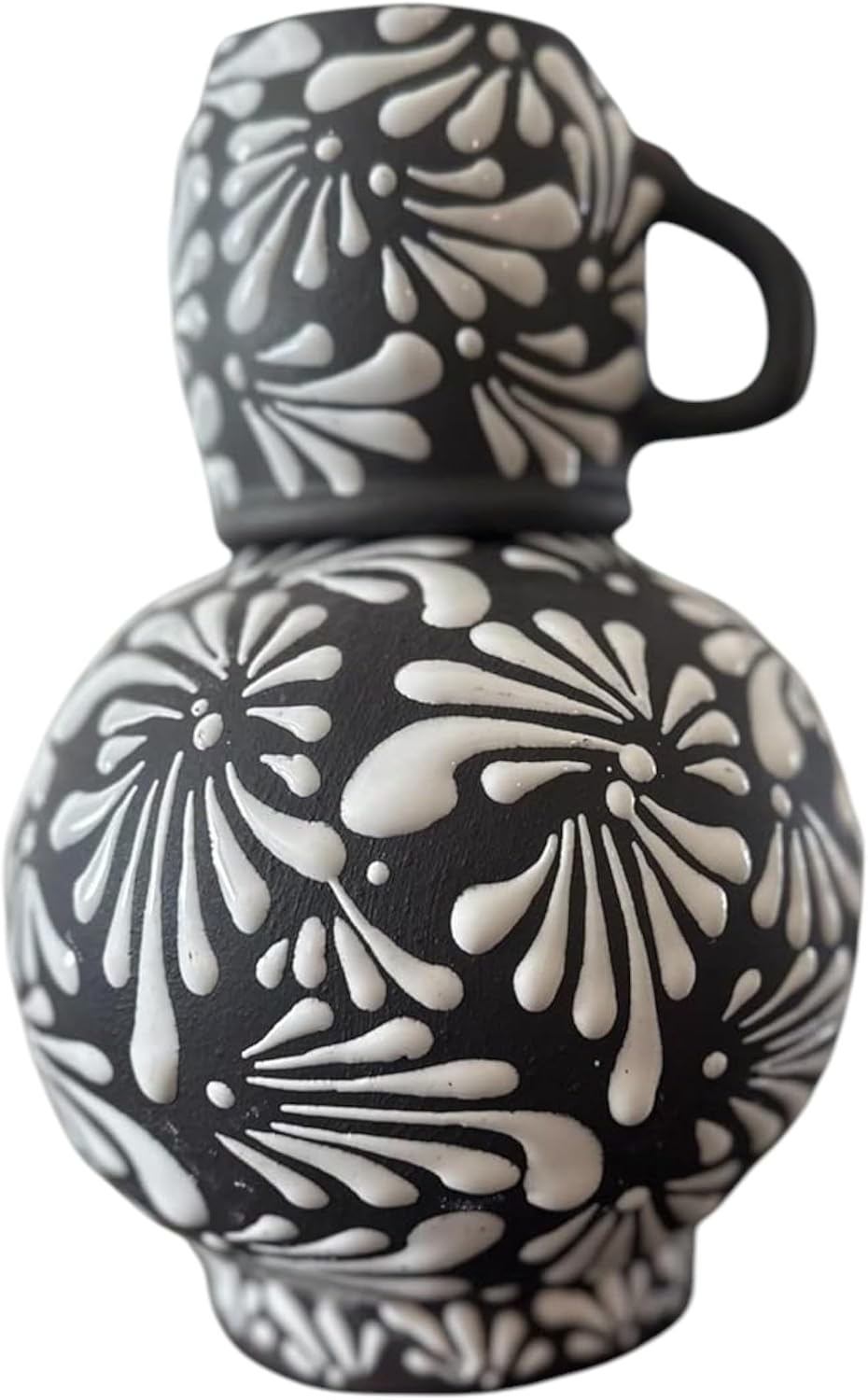 Talavera Bedside Water Carafe with Cup | 8.5” Hand-Painted Mexican Pottery | Decorative Nightstand Water Jug Set