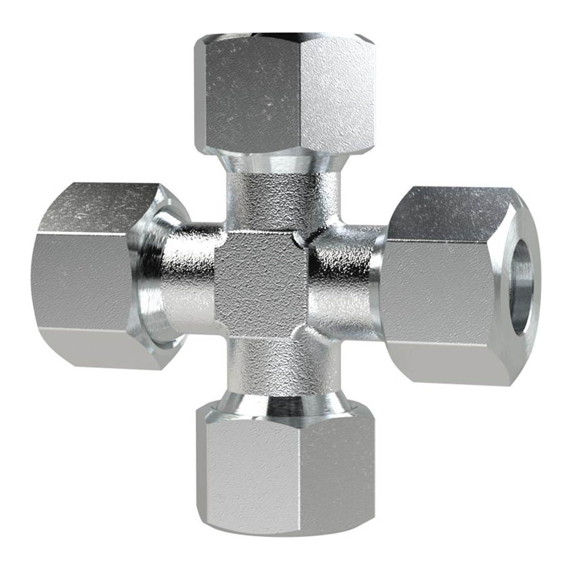 Croce di giunzione, tubo esterno Ø 20 mm, PN 400, SW1 36, SW2 27, acciaio zincato.