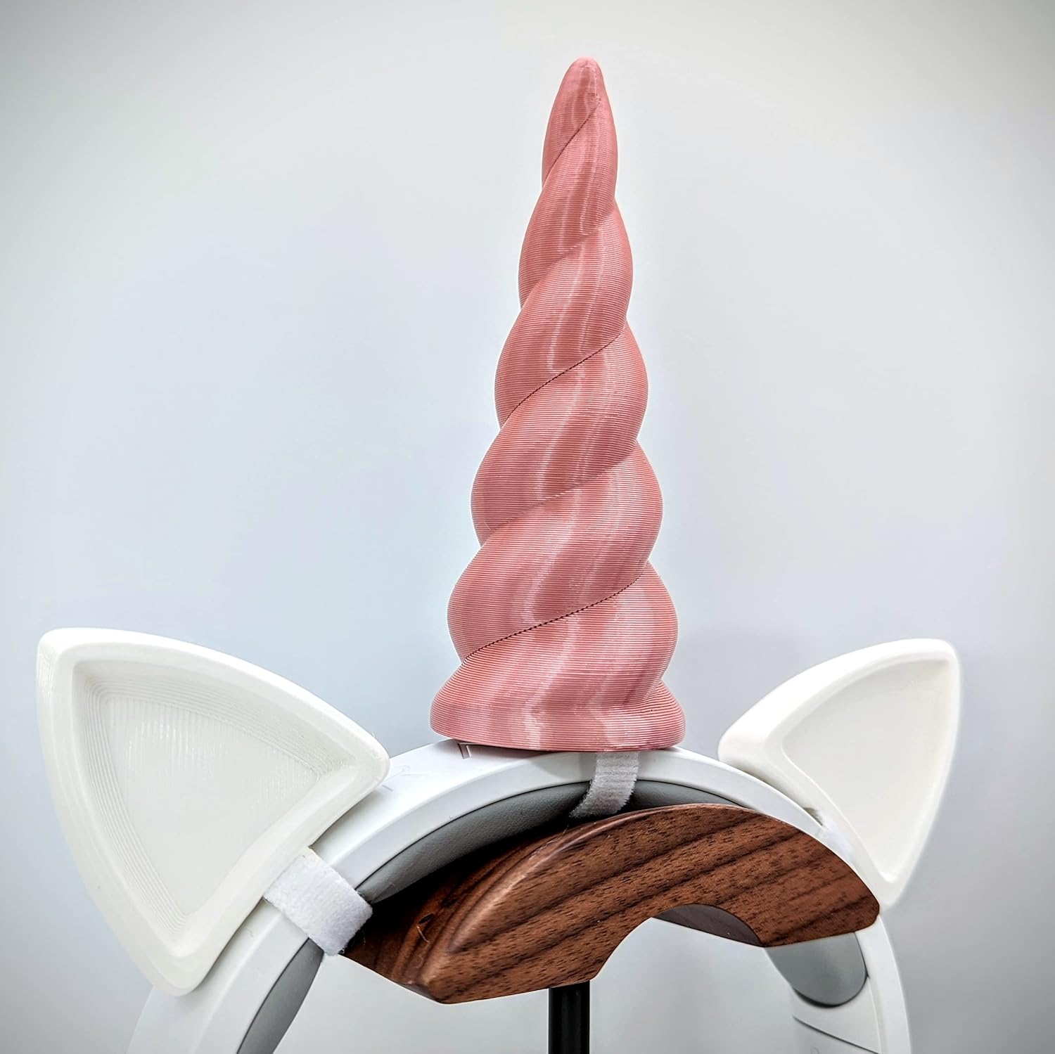 BeamTeam3D Unicorn Horn Headphone Attachment - Headset Ears with Self Fastener - Small or Large Unicorn Horn for Headphones for Gamers and Streamers (Large, Rose Gold)