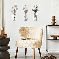 Vista 3 de Pigort 3 Pieces Metal Flowers Wall Arts - Rustic Farmhouse Style Décor Metal Wall Art Black Minimalist Flower Natural Themed Wall Decors for Home