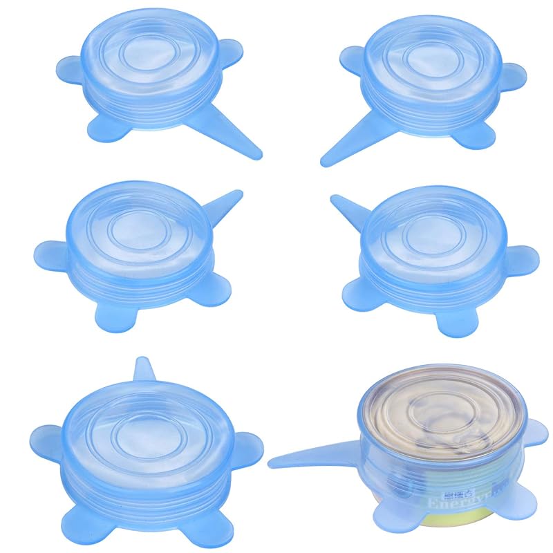 Tampas de Silicone para Latas de Alimento Úmido para Gatos e Cães SLSON, Azul, Pacote com 6