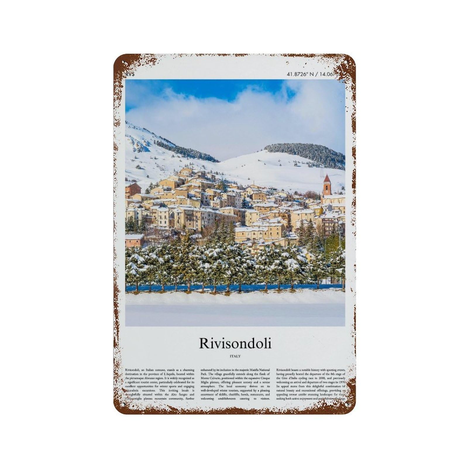 xiaoxiaoshen Rivisondoli Italy City Scenery Wall Decor Art Metal Tin Poster Modern Home Decor Art Home Bar Shop Decorations Vintage Sign 30x20cm