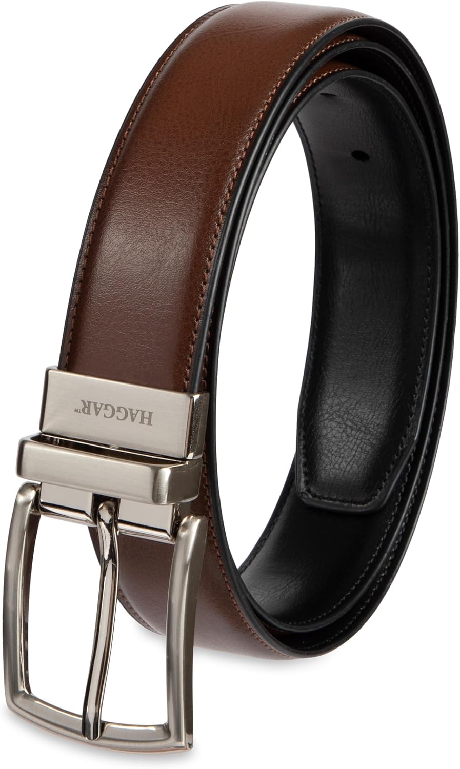 Haggar mens 2-in-1 Reversible Leather Belt for Dress Pants, Suits, Khakis - Classic, Business Casual, Formal, Work