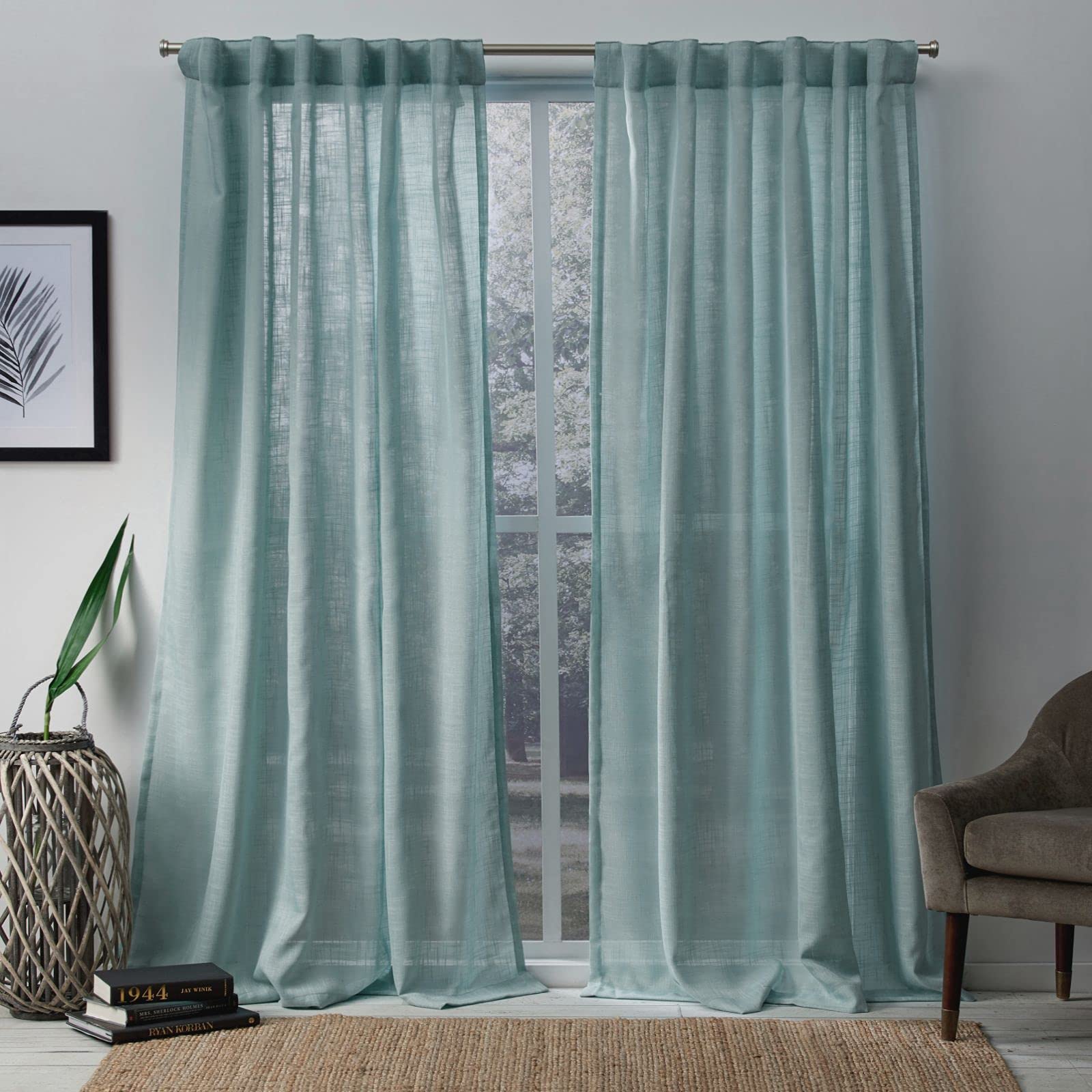 exclusive home curtains bella window curtain panel pair with hidden tab top, 54x96, seafoam, 2 count