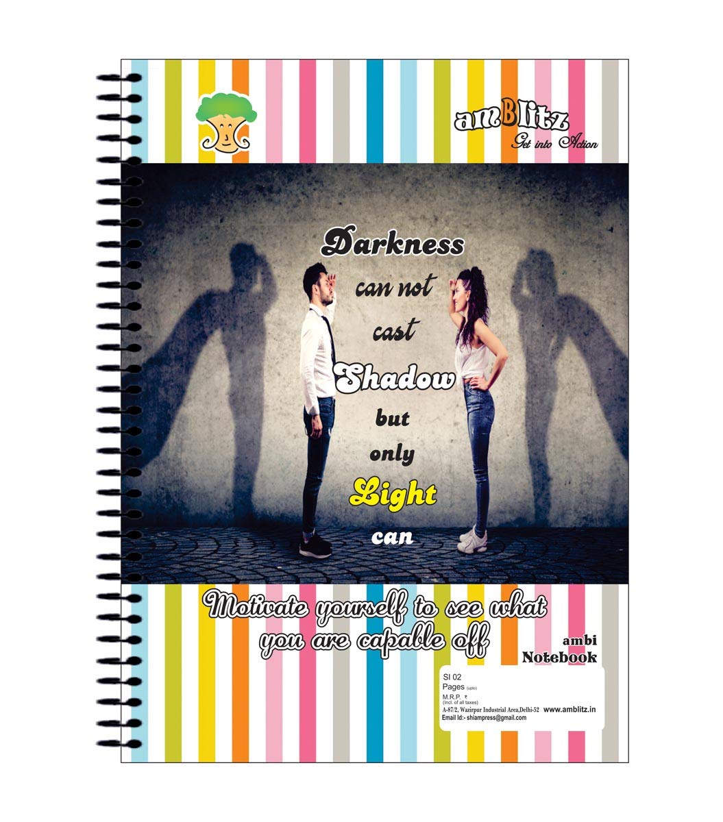 amblitz Cuaderno en espiral | 500 páginas | Paquete de 2 | Tamaño A4 | Rayado de una sola línea | Hermosas cubiertas con citas motivacionales | Cuaderno de notas para estudiantes universitarios |