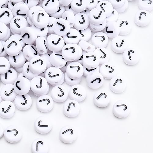 Miniatura 2 de 100 cuentas de letras redondas blancas del alfabeto acrílico de 0.157 x 0.276 pulgadas, cuentas de letra J para hacer joyas, pulseras, collares,