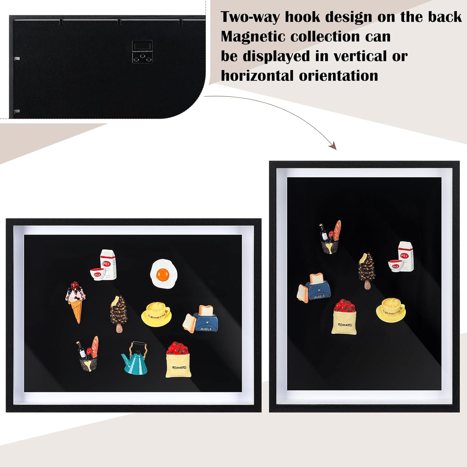Vicenpal 2 Pcs Large Magnetic Board 16" x 12" Magnet Display Board Removable Souvenir Fridge Magnet Frames Case for Wall Dust Proof Magnetic Shadow Box for Wall Table Refrigerator (Black)