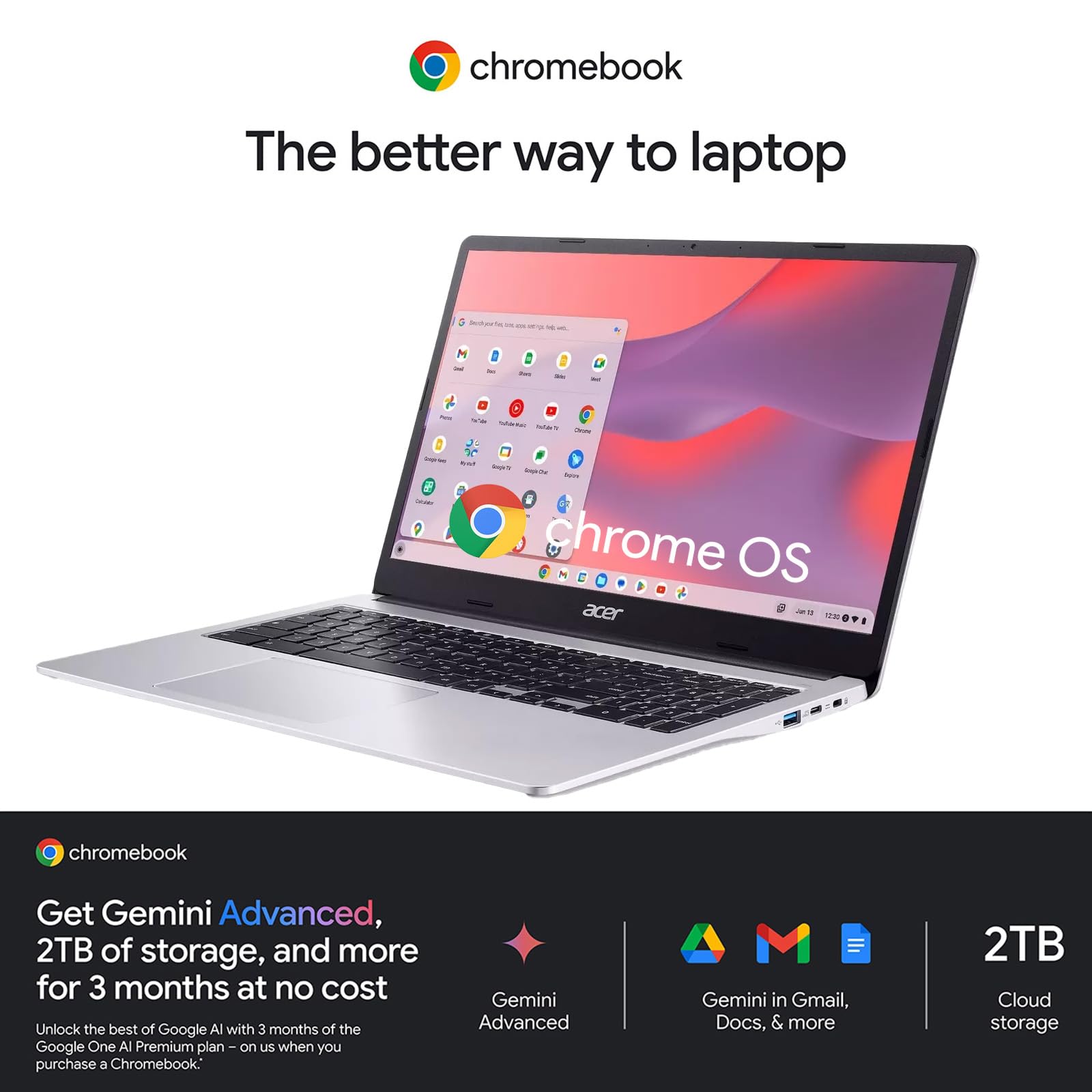 acer Chromebook 315 Laptop, 15,6 pollici HD Display Laptop per studenti e affari, Intel Pentium N6000 (fino a 3,3 GHz), 4 GB di RAM, 128 GB eMMC, Intel UHD Graphics, lunga durata della batteria