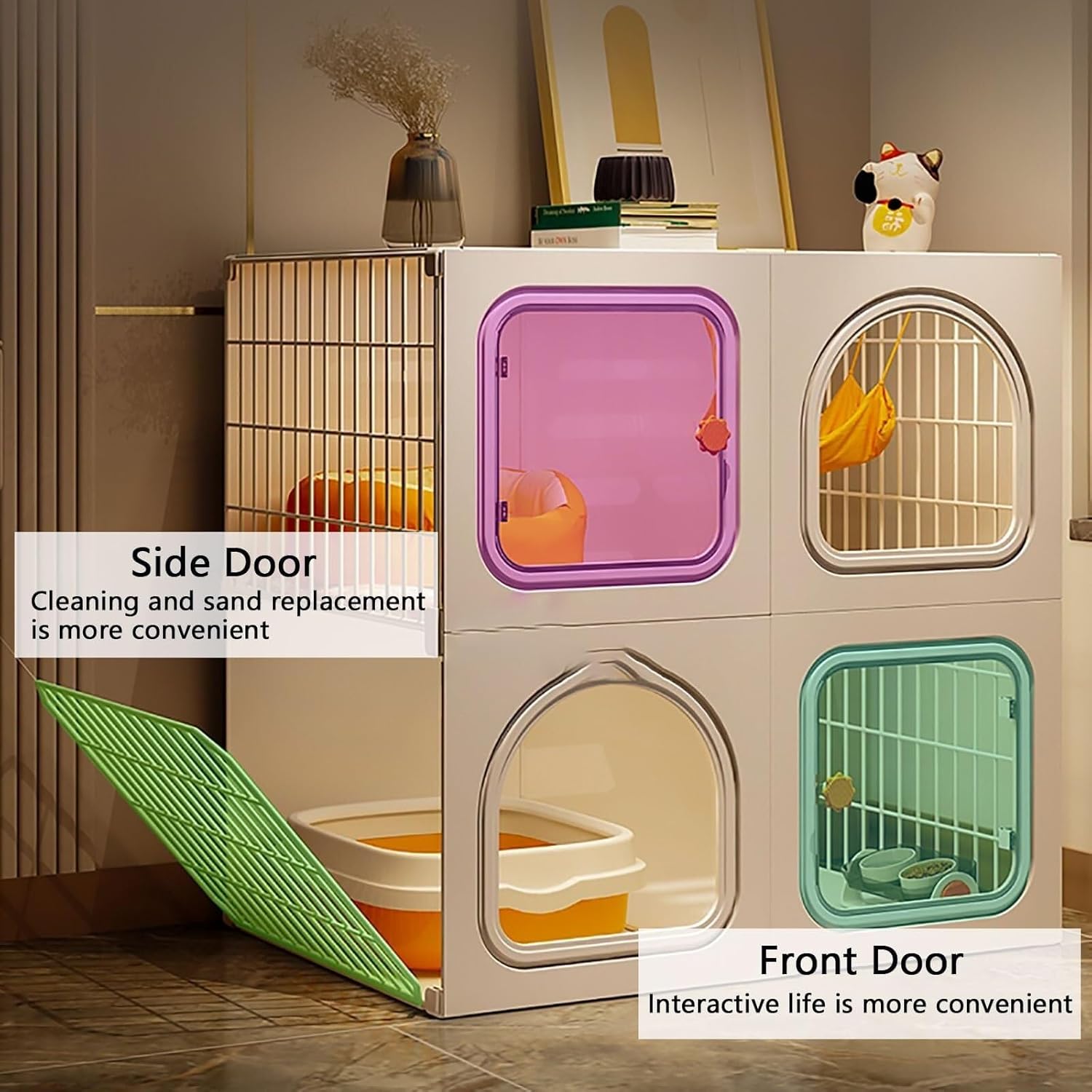 Indoor DIY Cat Cage Playpen with Litter Box, Detachable Small Animal Enclosure for 1-3 Cats, Bunny & Guinea Pig(Without Litter Box,70x45x105cm)