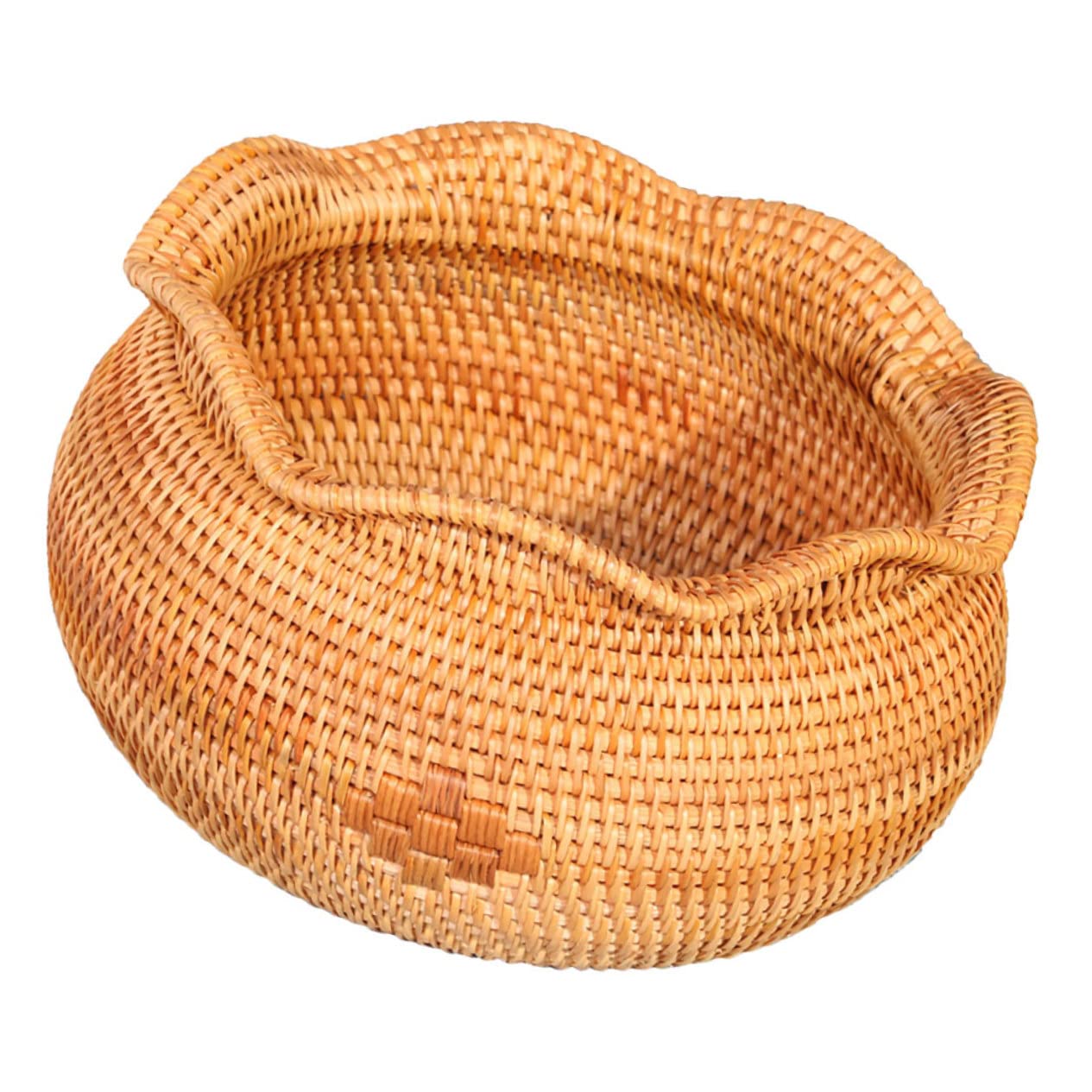 Cesta tejida de mimbre para almacenar alimentos y organizador de mesa decorativo.
