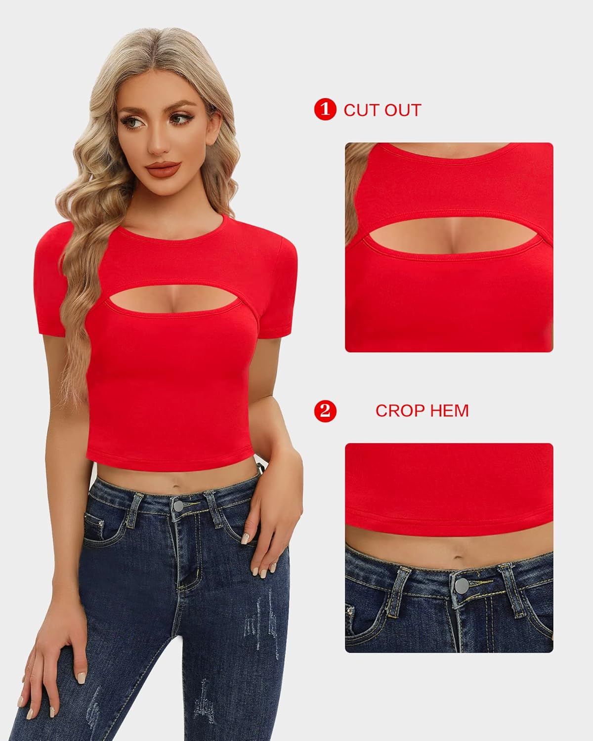 CLOZOZ Cut Out Tops for Women Sexy Crewneck Crop Top Slim Fitted T-Shirts Going Out Tops - Image 4