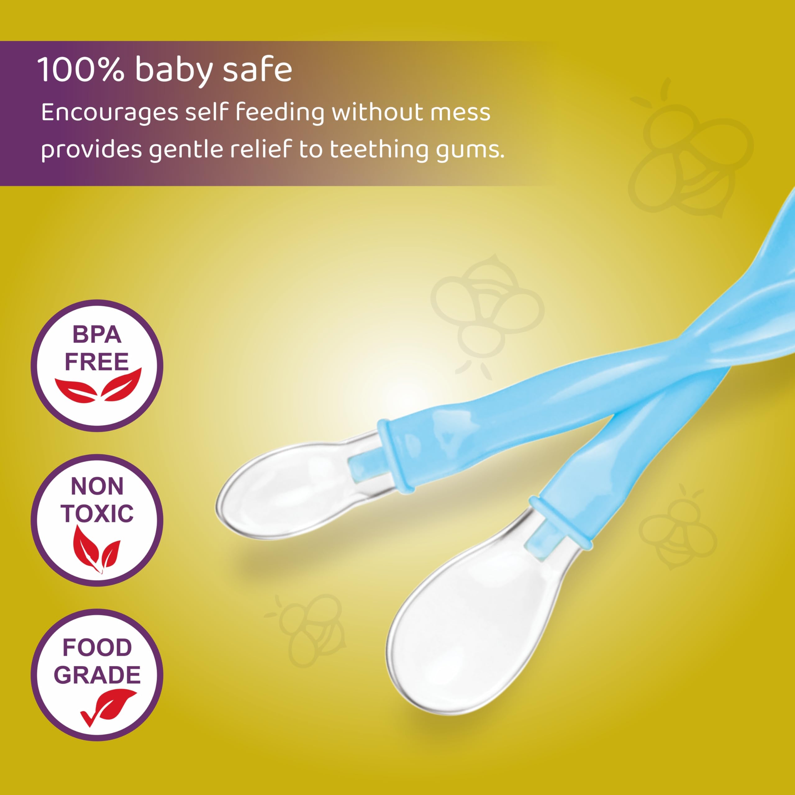 BeeBaby 3-in-1 Fun Weaning Silicone Spoon Set | Dual End Baby Feeding Spoon for Newborns & Infants | Soft BPA Free Silicone, Gentle on Gums, Easy Grip Handle β Pack of 2 (Blue) 4