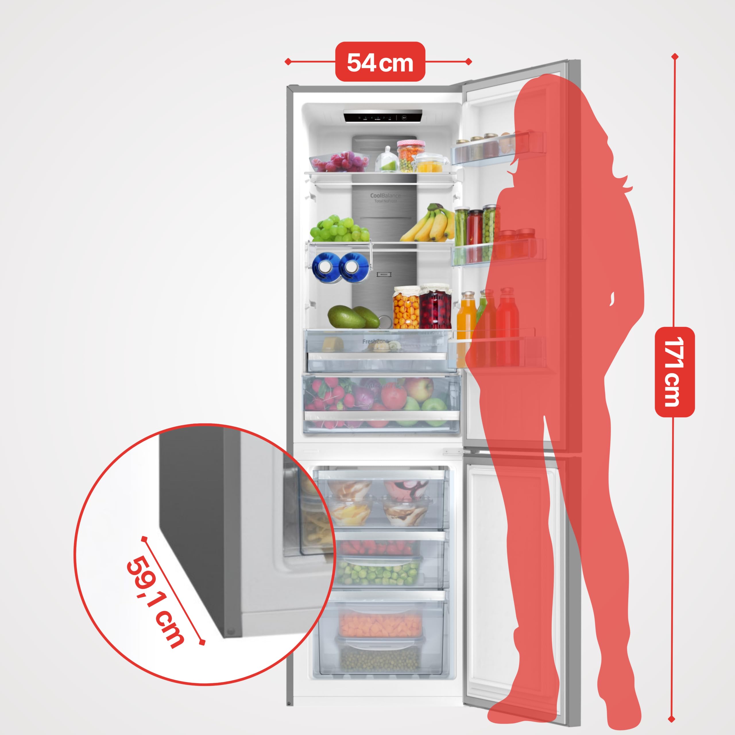 Amica KGCN 387 145 E - Réfrigérateur-congélateur - Réfrigérateur-congélateur - 170 cm de haut - Total NoFrost - Aspect acier inoxydable - Ligne VitControl Plus - Classe d'efficacité énergétique C