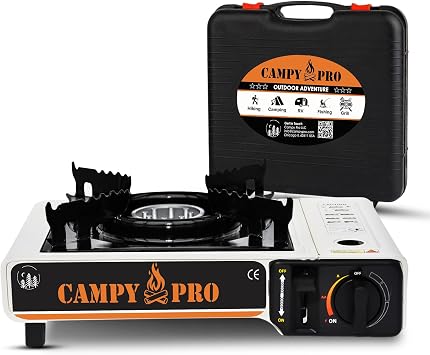 Portable Butane Gas Stove with Automatic Ignition and Carrying Case Compact Camping Stove for Hiking, Outdoor Cooking, and Emergency Use WHITE