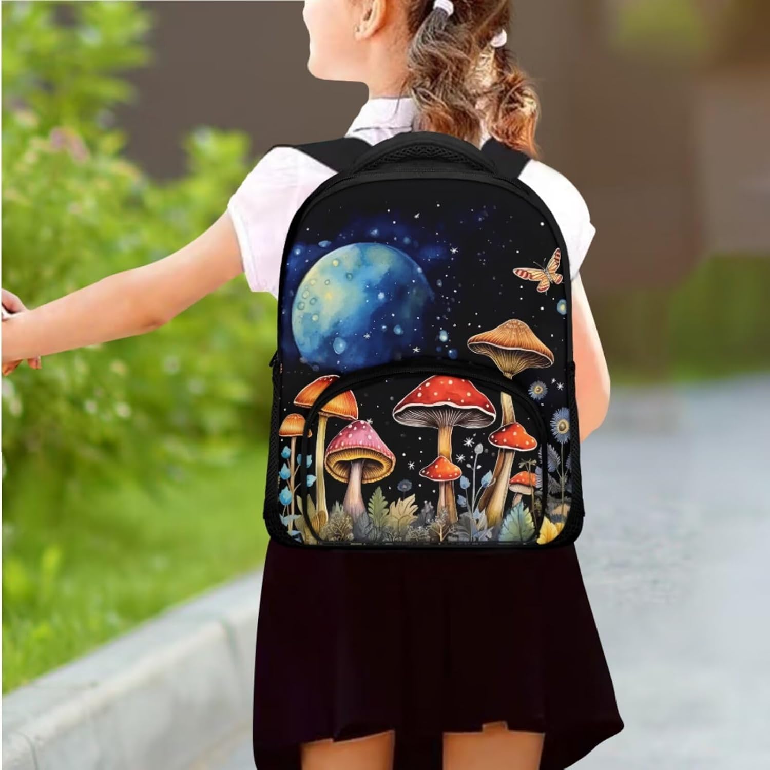 Mushroom Kindergarten Bags for Girls 3-5 with Lunch Box with Strap and Pencil Pouch Wear-Resistant 3-In-1 Back To School Supplies Cute 12 Inch