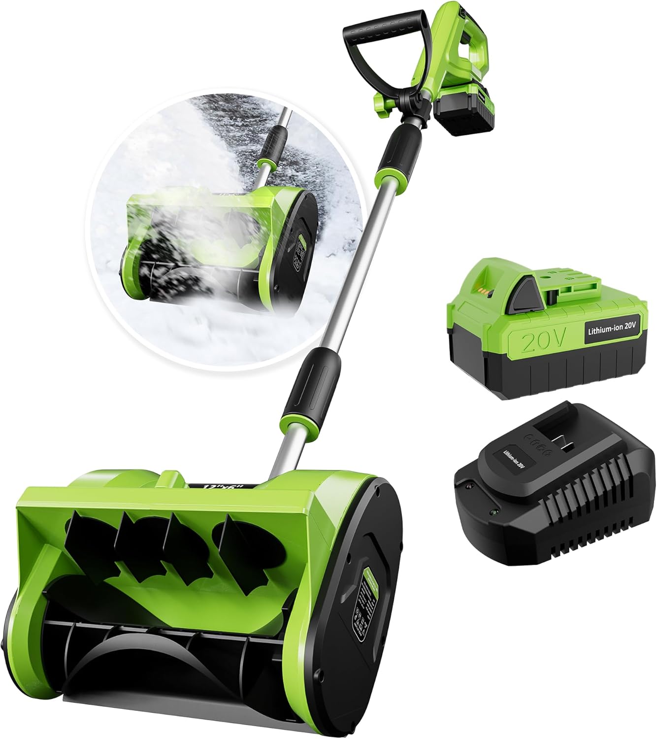 Vibekio 12.2-Inch Cordless Snow Blower, Battery Powered Snow Shovel with Directional Plate, Electric Snow Blowers Included 20-Volt/4.0 Ah Lithium-ion Battery Pack and Quick Charger