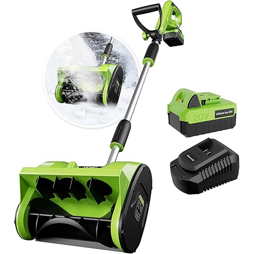 12.2-Inch Cordless Snow Blower, Battery Powered Snow Shovel with Directional Plate, Electric Snow Blowers Included 20-Volt/4.0 Ah Lithium-ion Battery Pack and Quick Charger