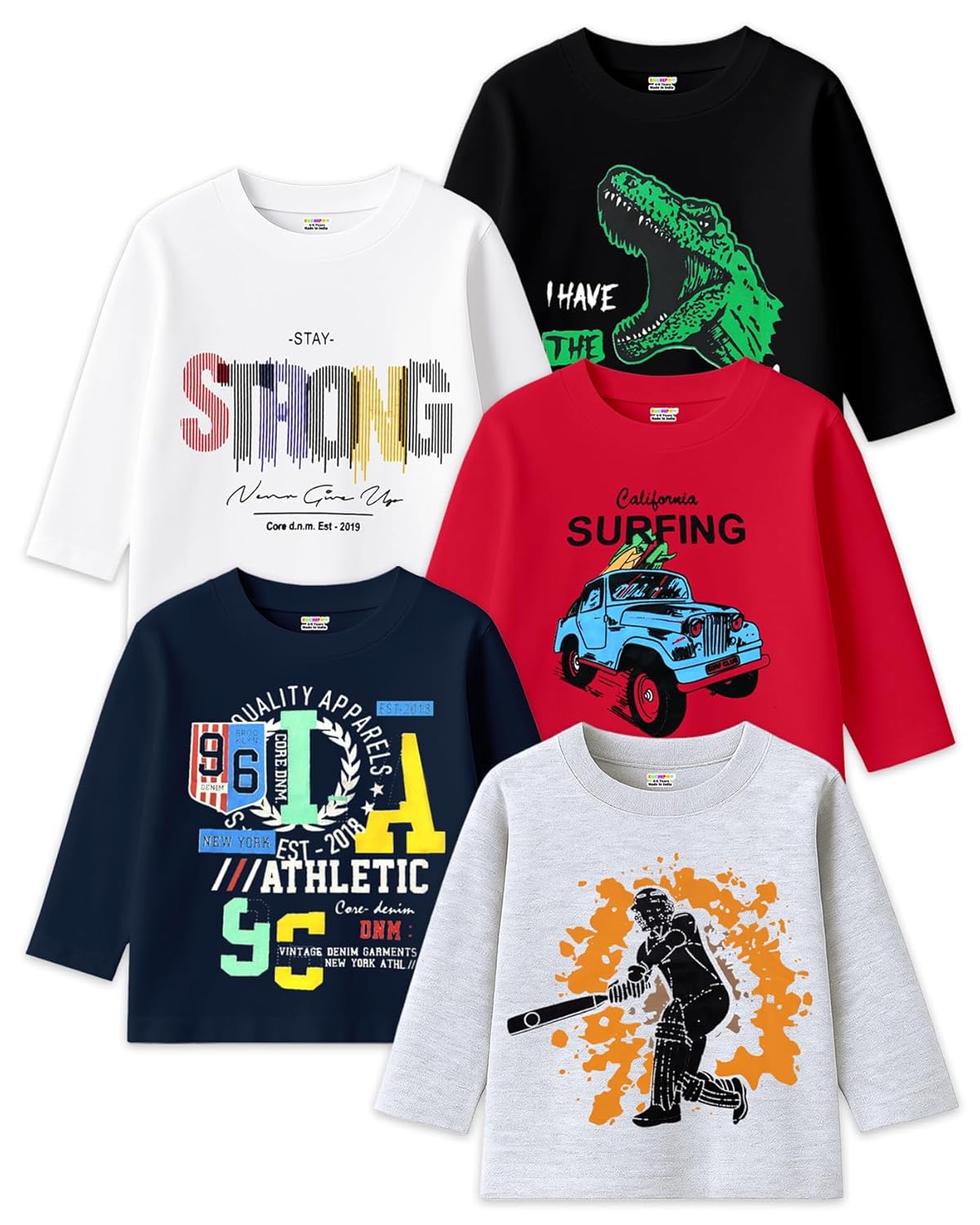 Kuchipoo Boys Cotton T-Shirt – Combo of 5, Multicolored (KUC-TSHRT-133)