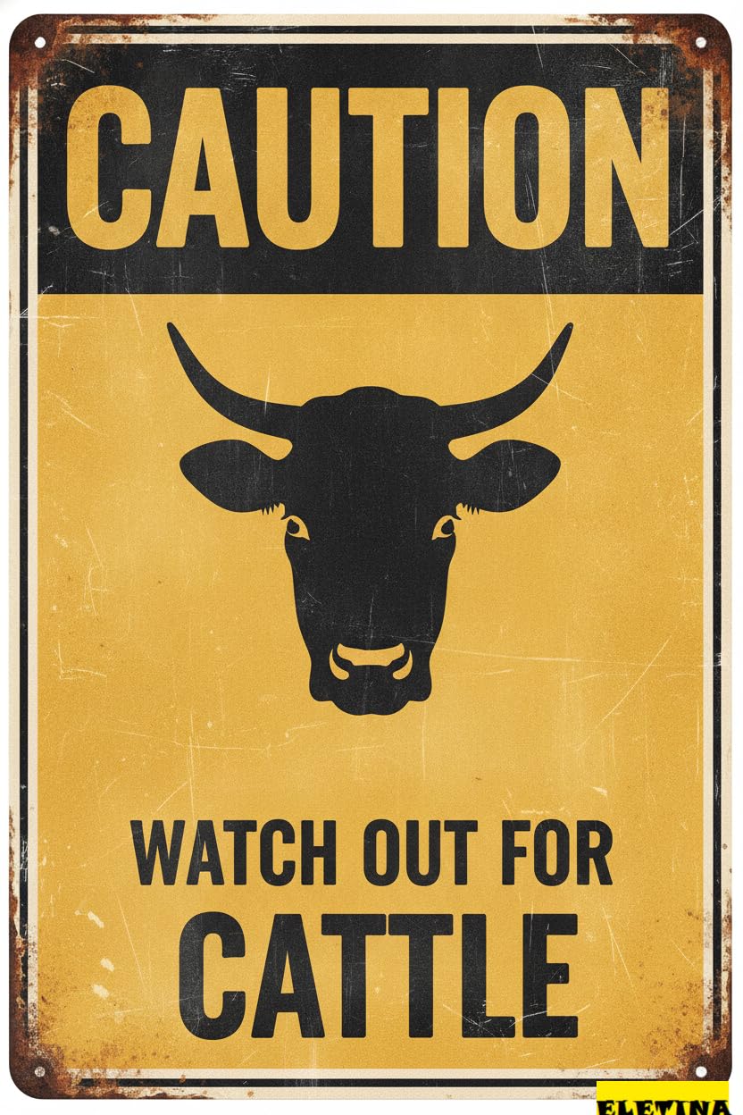 Custom Sign for Man Cave Caution Watch Out Cattle You Have Been Warned Aluminum Metal Tin S Door Warning Zoo Fence Gate Yard Home Wall Decor 8x12 Inch Private Property Decorative