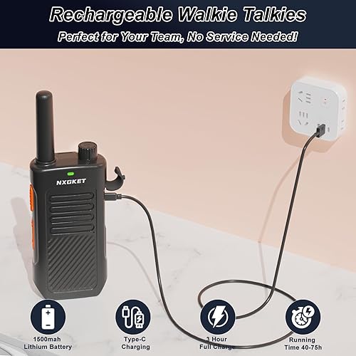Miniatura 6 de Walkie Talkies, NXGKET Walkie Talkies para adultos, paquete de 2 radios bidireccionales recargables de largo alcance con 16 canales FRS, batería de