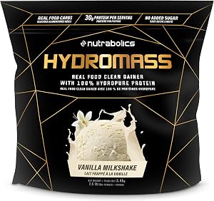Hydromass Real Food Clean Gainer, Organic Carb Sources & Hydrolyzed Whey Protein Isolate, Vanilla Milkshake, 7.5lbs