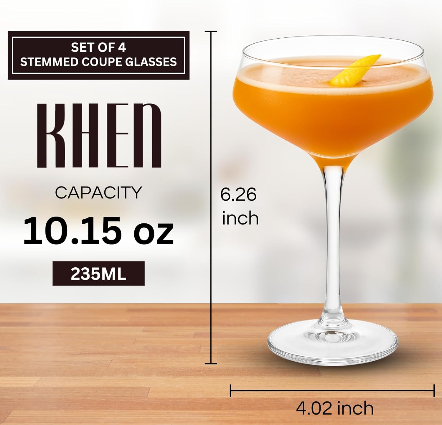 Khen 10.15 Ounce Plastic Acrylic Coupe Glasses (Set of 4), Martini Glasses, Champagne Saucers, Reusable, BPA-Free, Shatter-Proof, Dishwasher-Safe, Perfect for Poolside, Outdoors, Indoors, and More