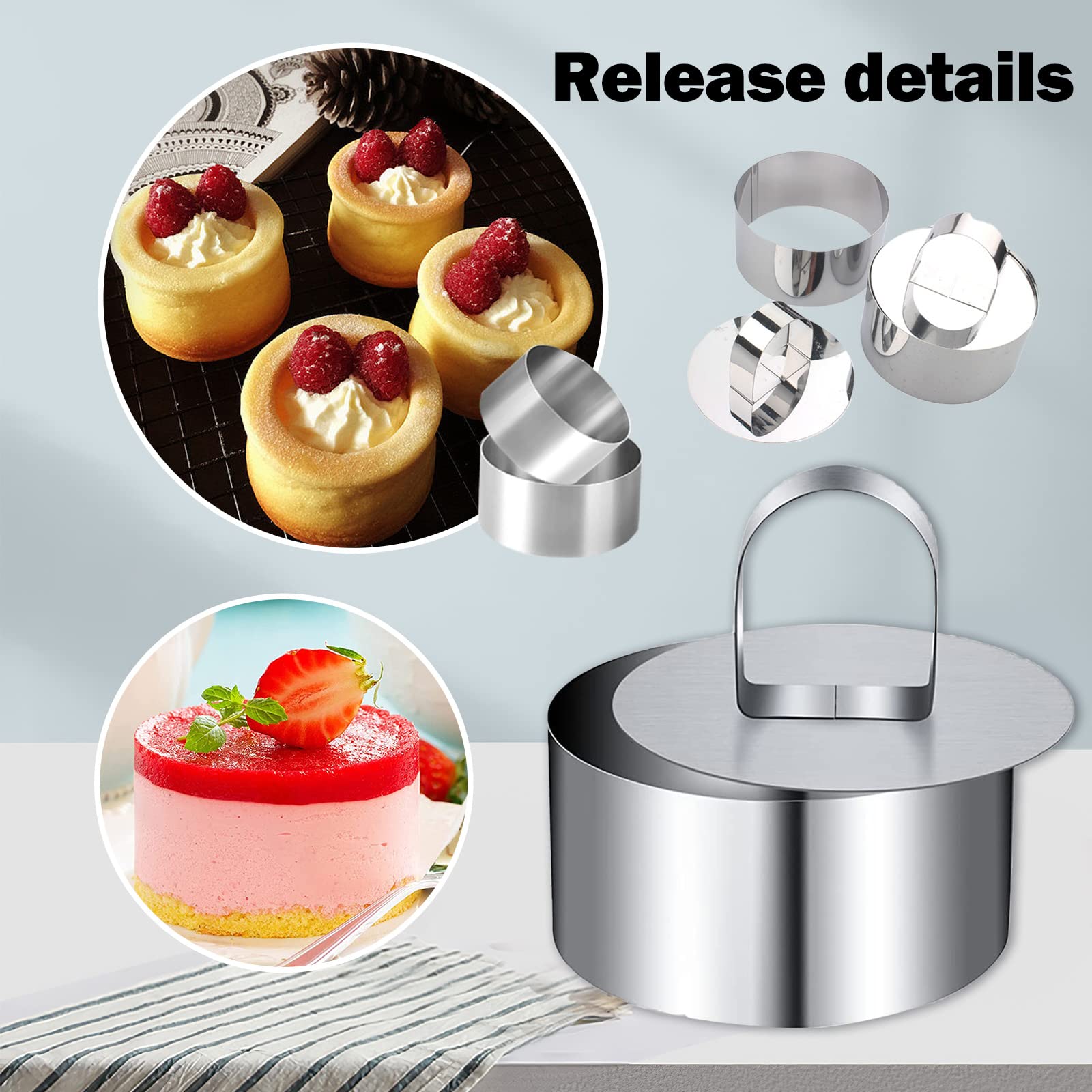 Set di 4 anelli rotondi in acciaio inox per mousse, cheesecake