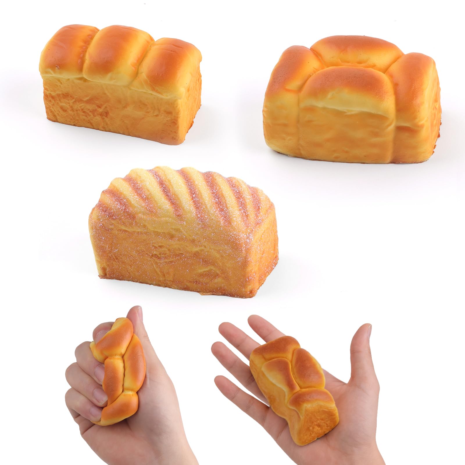 Anboor 3 Pcs Bread Squishies Slow Rising Squishy Toy for Kids Soft Toast Pillow Bread Scented Stress Relief Realistic Food Squish Toy(Style 4)