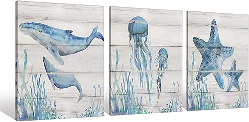 Lienzo de medusas con diseño de caballito de mar y estrellas de mar, letreros enmarcados para el hogar, habitación, sala de estar, oficina,