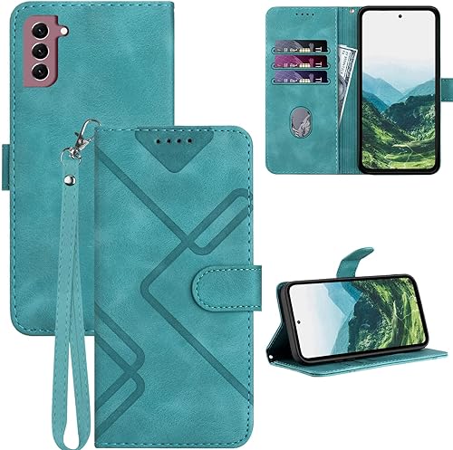 Miniatura 1 de Funda para Samsung Galaxy S21, funda protectora de cuero con función atril y soporte para tarjeta con soporte, correa para la muñeca, cierre