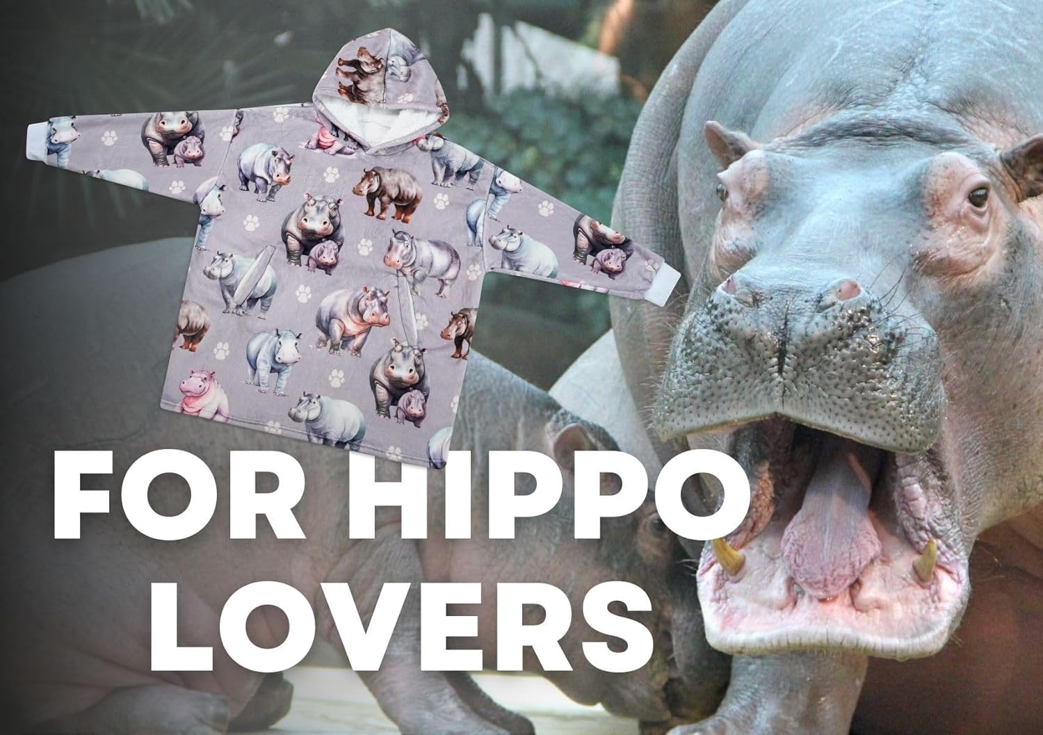 Hippo Gifts for Girls Women, Hippopotamus Wearable Flannel Blanket Hoodie, Oversized Hooded Sweatshirt, One Size - Image 7