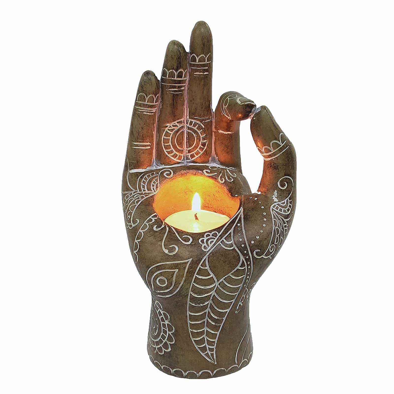 Buddha Yoga Candle Holder Mudra Hand Tabletop Tealight Decor Statues Home Office Collectible Figurines for Relaxing Gift