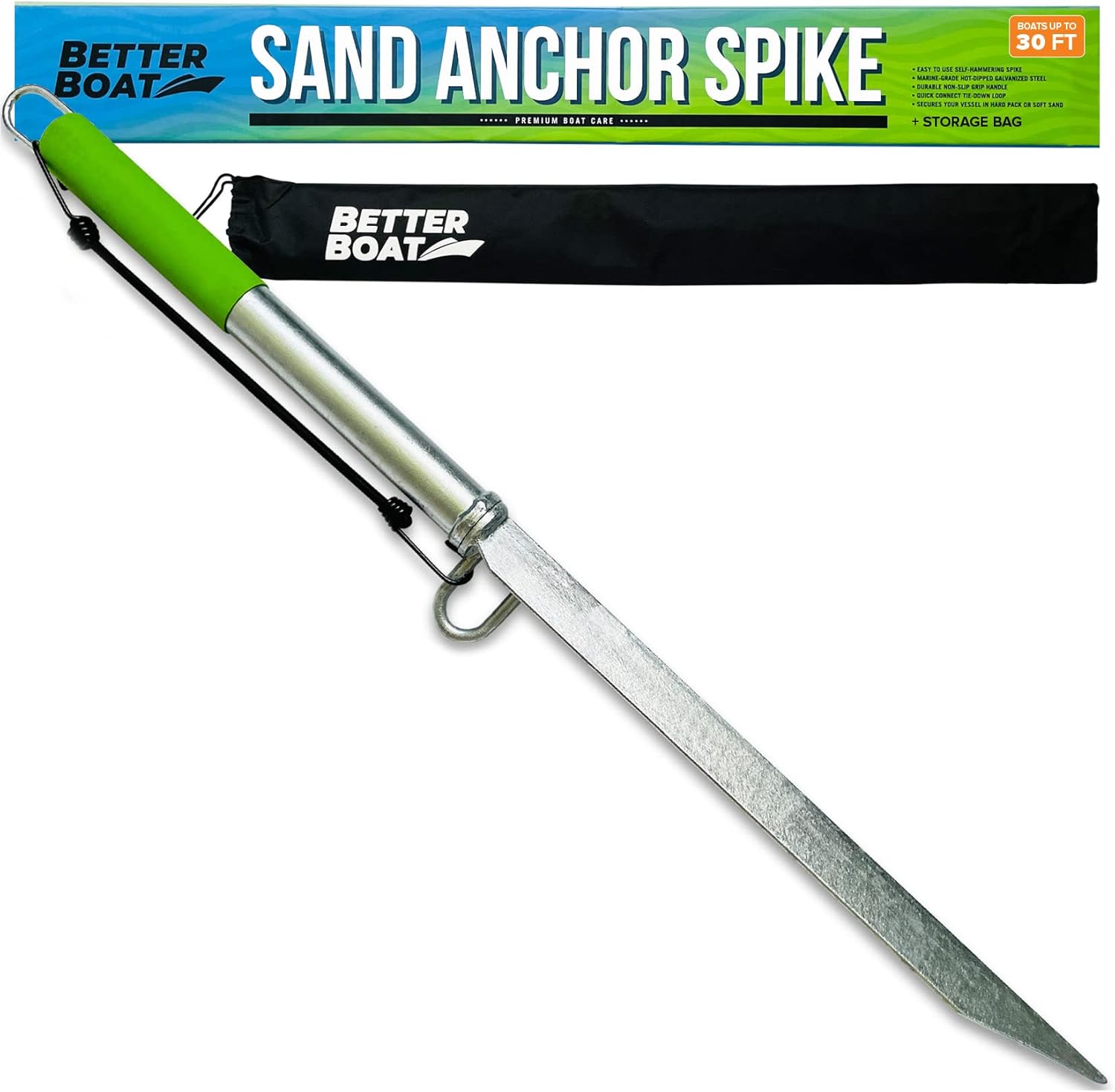 Sand Spike Boat Anchor Pole for Boats, Jet Skis, Pontoons, and Kayaks, Large and Small Slide Pole System for Shallow Water, Sandbars, Beaches, and Land with Bag for Accessories
