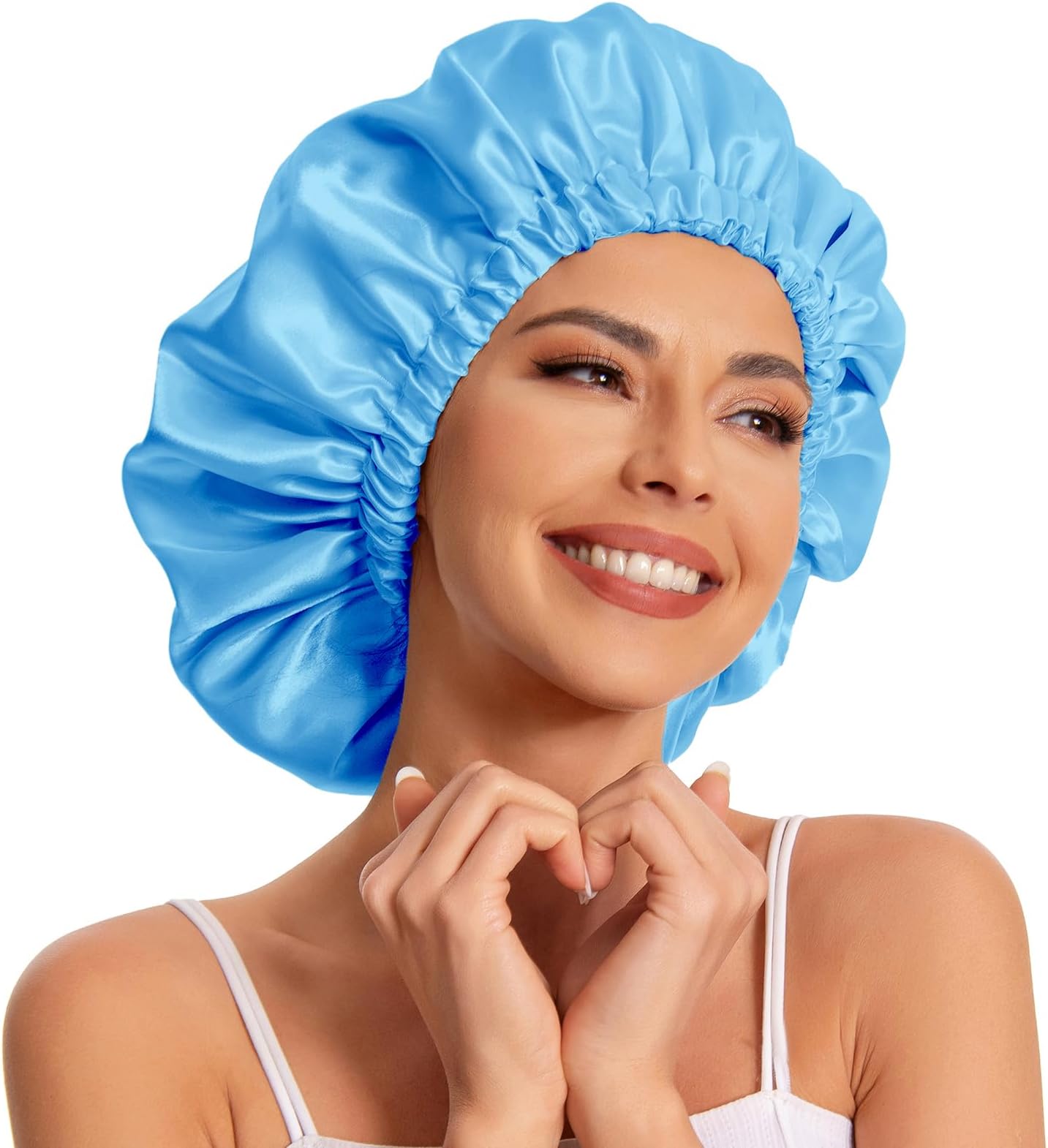 Edoneery satin hair bonnet for women, silk sleep cap for natural hair, Lake Blue, One Size