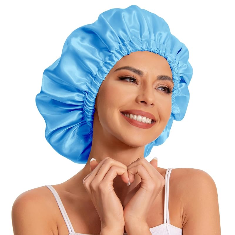 Touca de cetim Edoneery para dormir, dupla camada, Head002