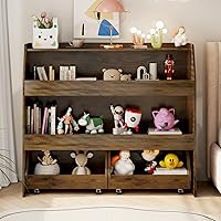 Vista 1 de COZPAW Toy Storage Organizer, 3 Tier Montessori Shelf with Movable Bins (Brown)
