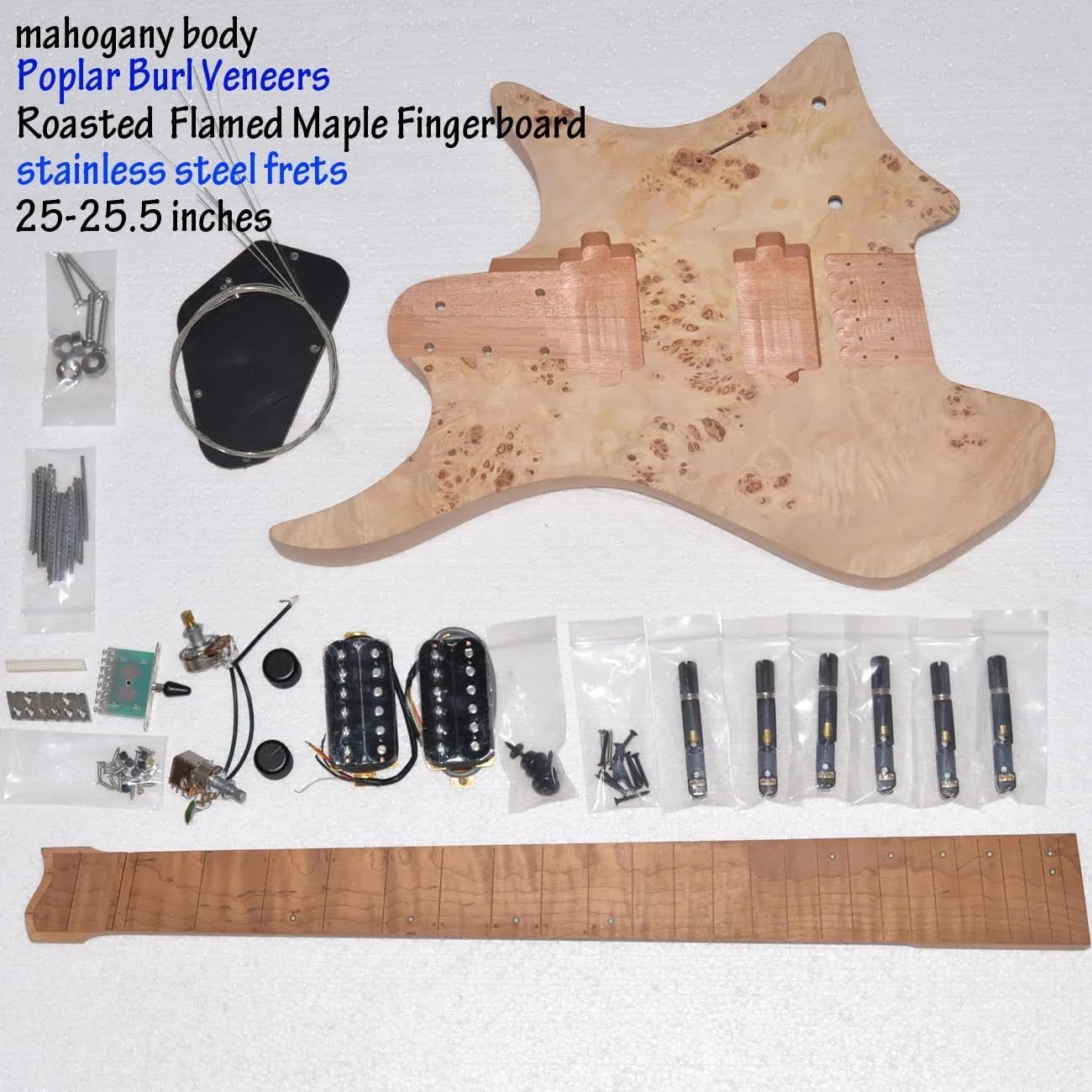 Unfinished Guitar Body 37 Inches DIY 6 Stings Headless Electric Guitar Kit ASH Mahogany Body Maple Neck(Style 2)