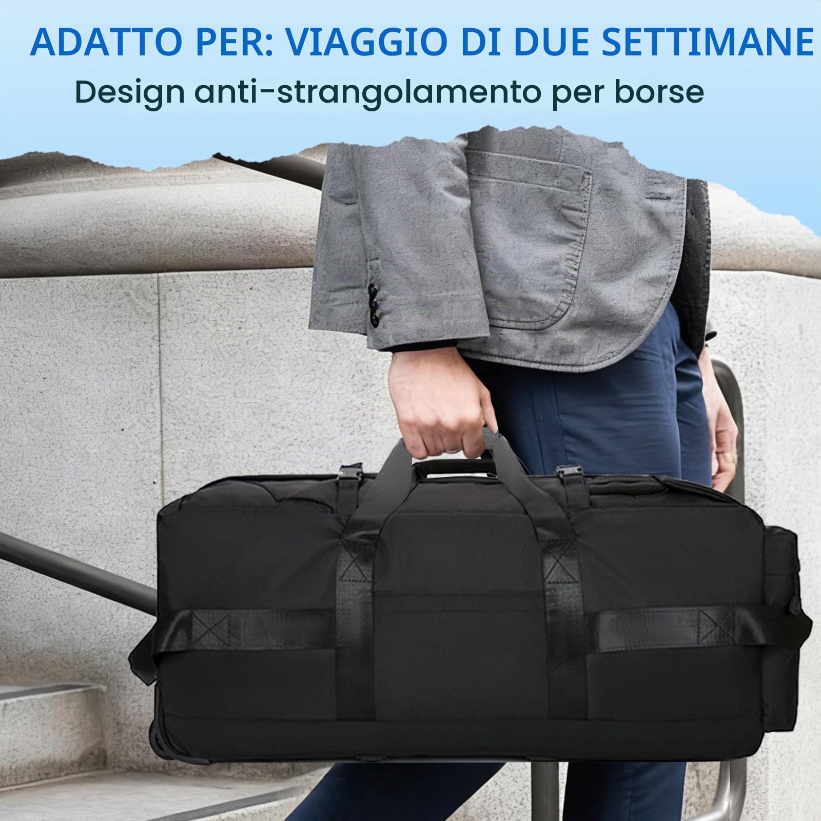 3 in 1 Borsa da Viaggio con Ruote 75L, 80 x 30 x 33 cm Zaino da Viaggio con Organizzatore da Viaggio Impermeabile, Scomparto Scarpe, Oxford Robusto resistente all'usura e impermeabile, Nero