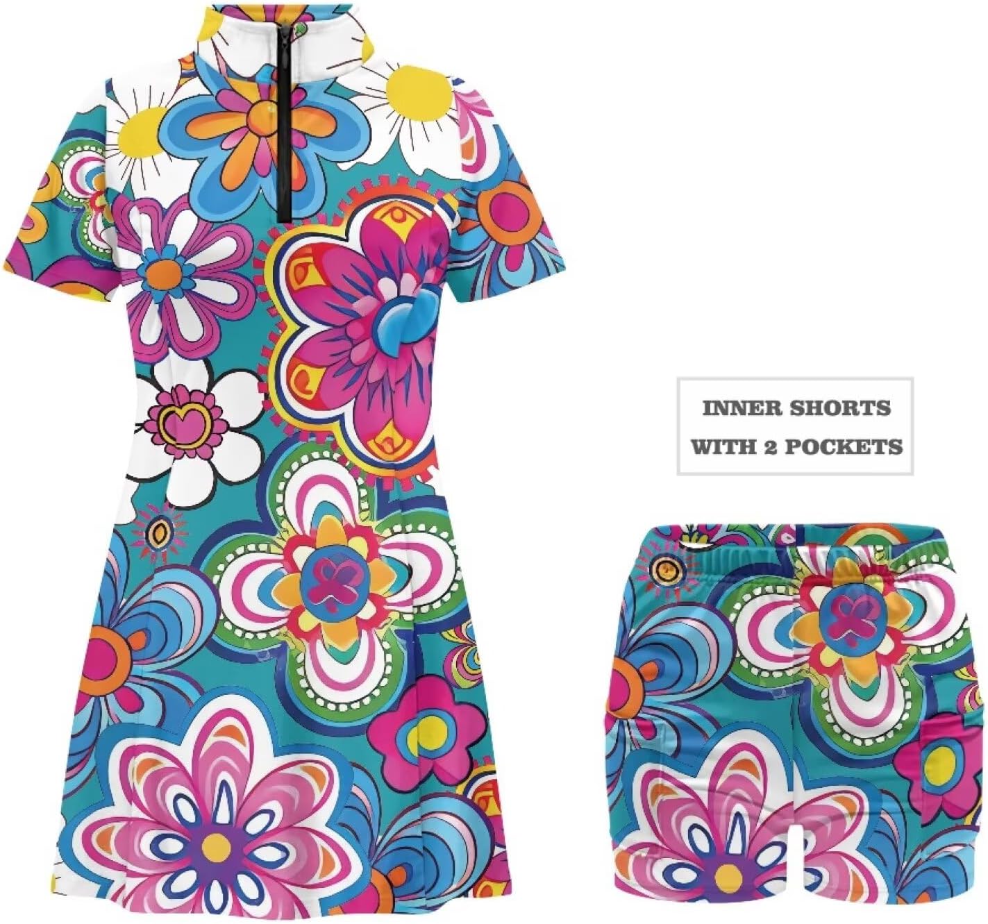 Stretch Golf Women Dress Multi-Sport Skort Dress Shorts Built-in Ball Pocket Summer Dresses Athletic Dresses