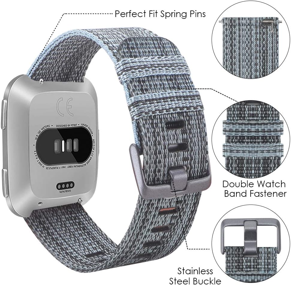 EZCO Bands Compatible with Fitbit Versa / Versa 2 / Versa Lite, Woven Fabric Breathable Watch Strap Quick Release Replacement Wristband Accessories Compatible Versa Smart Watch Women Man