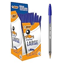 BIC Penne Blu a Sfera, Cristal Large, Punta Media, 1.6 mm, Confezione 50 Penne, Fornitura per Cancelleria Scuola e Ufficio