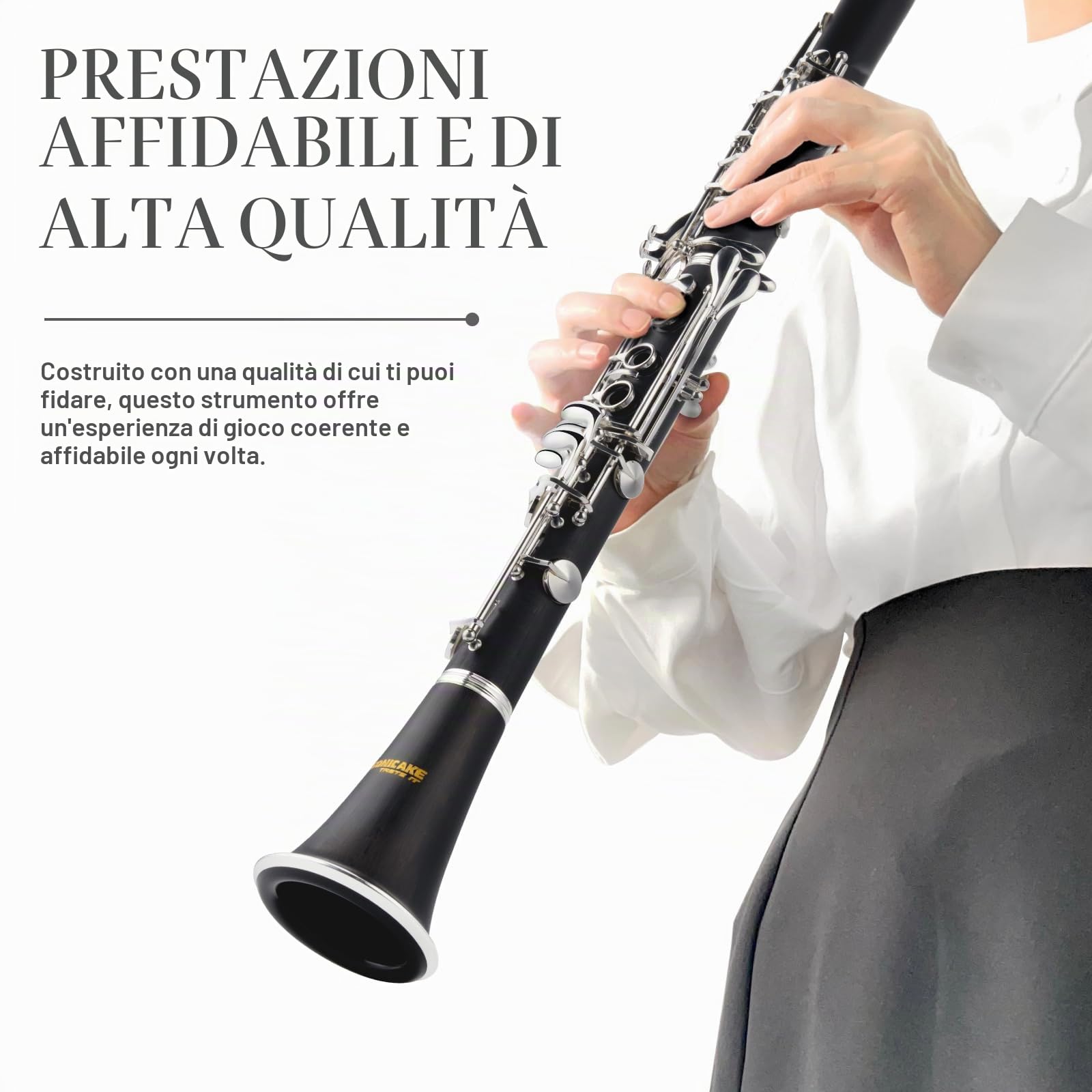SONICAKE Bb Clarinetto per Principianti Intermedi, Clarinetto in Ebonite Placcato Argento con Barilotti, Ance, Bocchino Originale, Custodia Rigida QCR-11