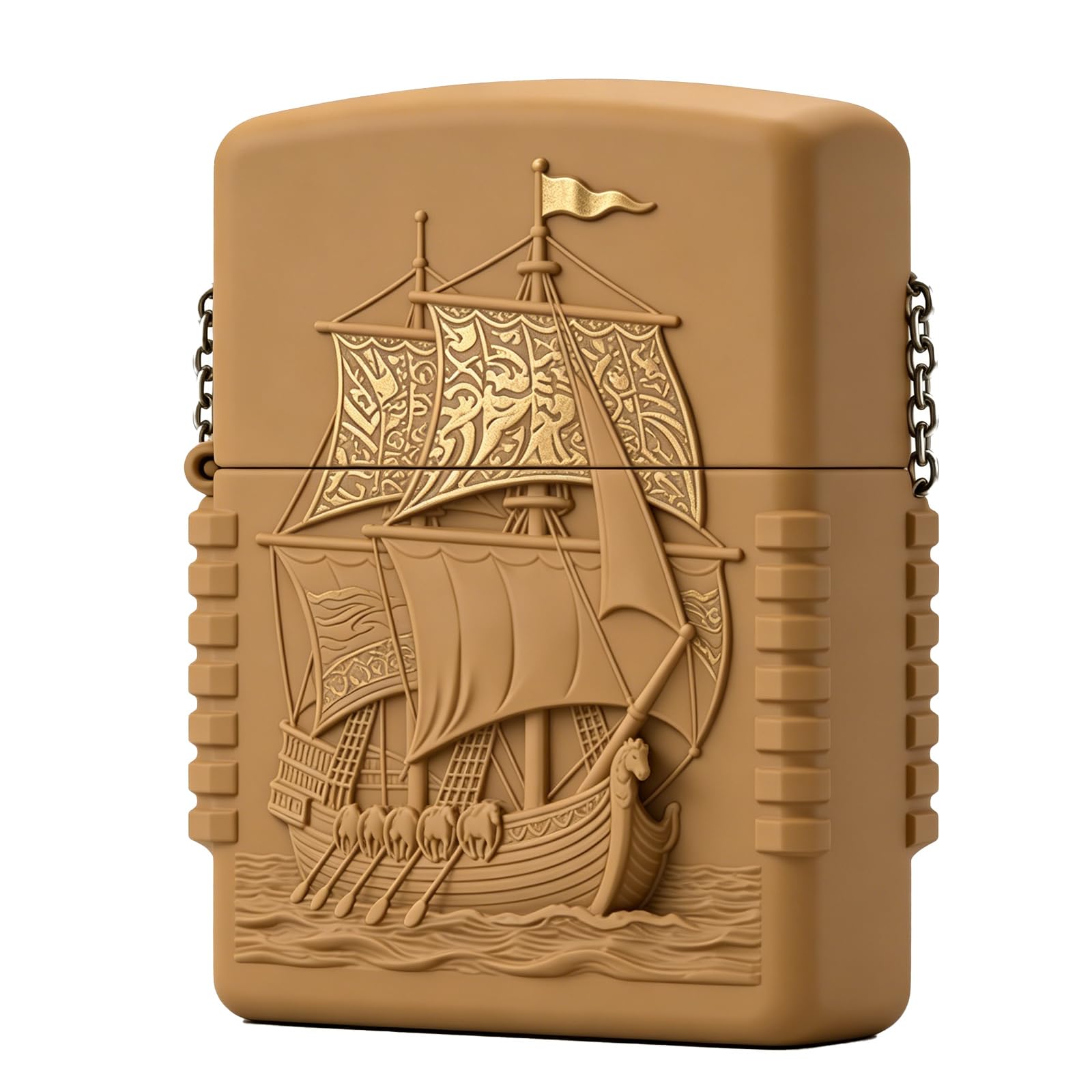 Vintage Sailing Ship Carved Flip Top Kerosene Lighter Windproof Reusable Open Flame Candle Lighter for Daily Use (A)