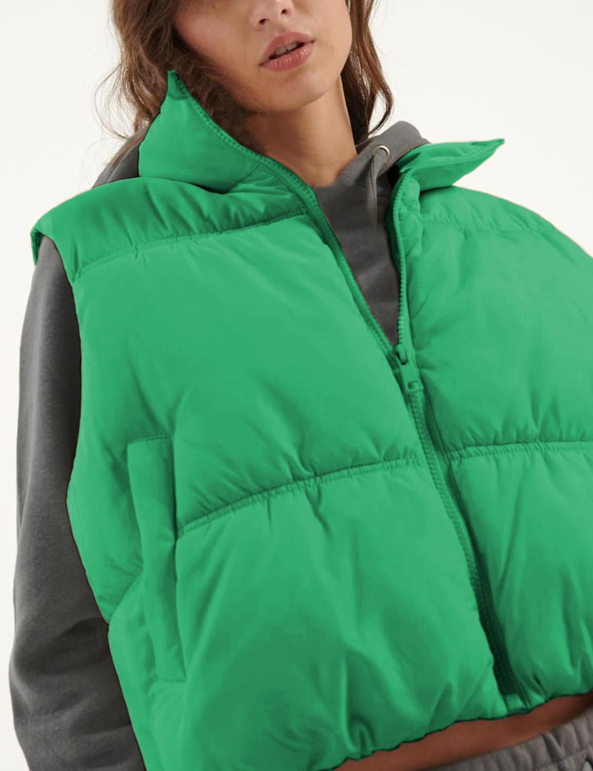 Fiona Jolin Women's Cropped Puffer Vest Winter Zip Up Stand Collar Lightweight Puffy Vest Padded Coat Outerwear - Image 2