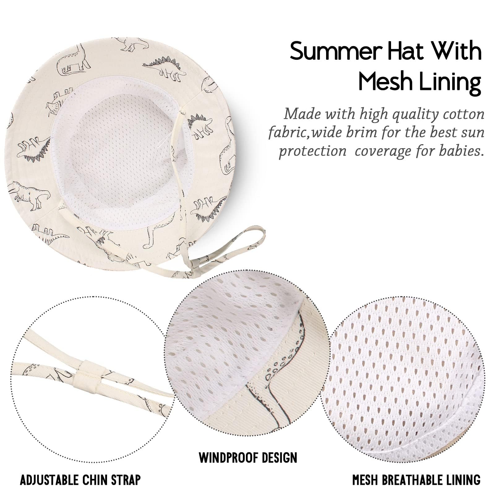 XIAOHAWANG Baby Boy Sun Hat Infant Toddler Dinosaur Bucket Hats Summer Baby Boys Beach Caps — view 6