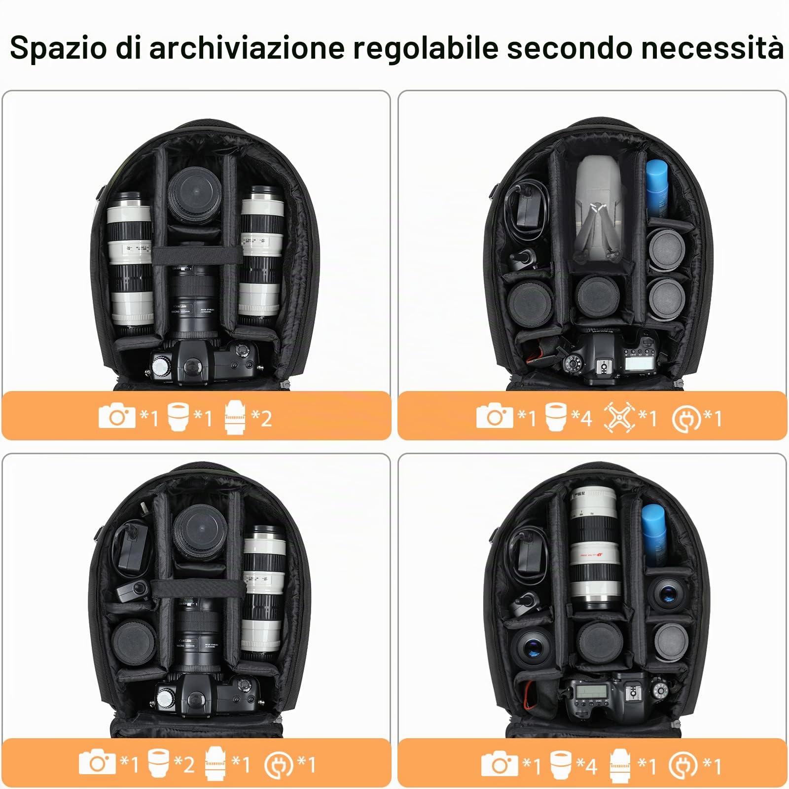 MOSISO Zaino Fotocamera,Zaino Fotografico DSLR/SLR/Mirrorless, Imbottito, | Antiurto, con Inserti Modulari Personalizzati&Supporto per Treppiede Compatibile con Canon, Nikon, Sony etc,Nero