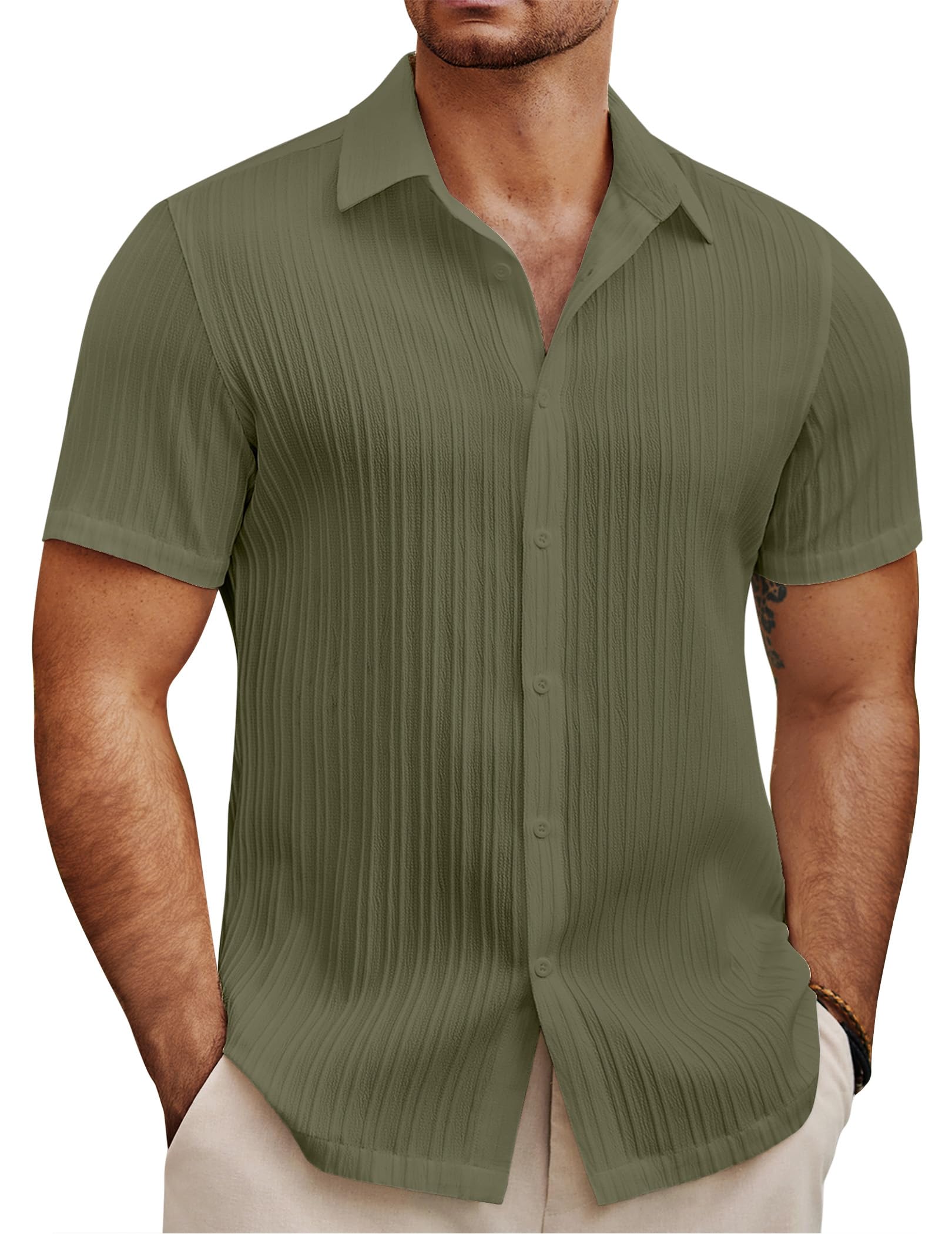 COOFANDY Men's Summer Beach Vacation Shirt Casual Short Sleeve Button Down Shirt for Men