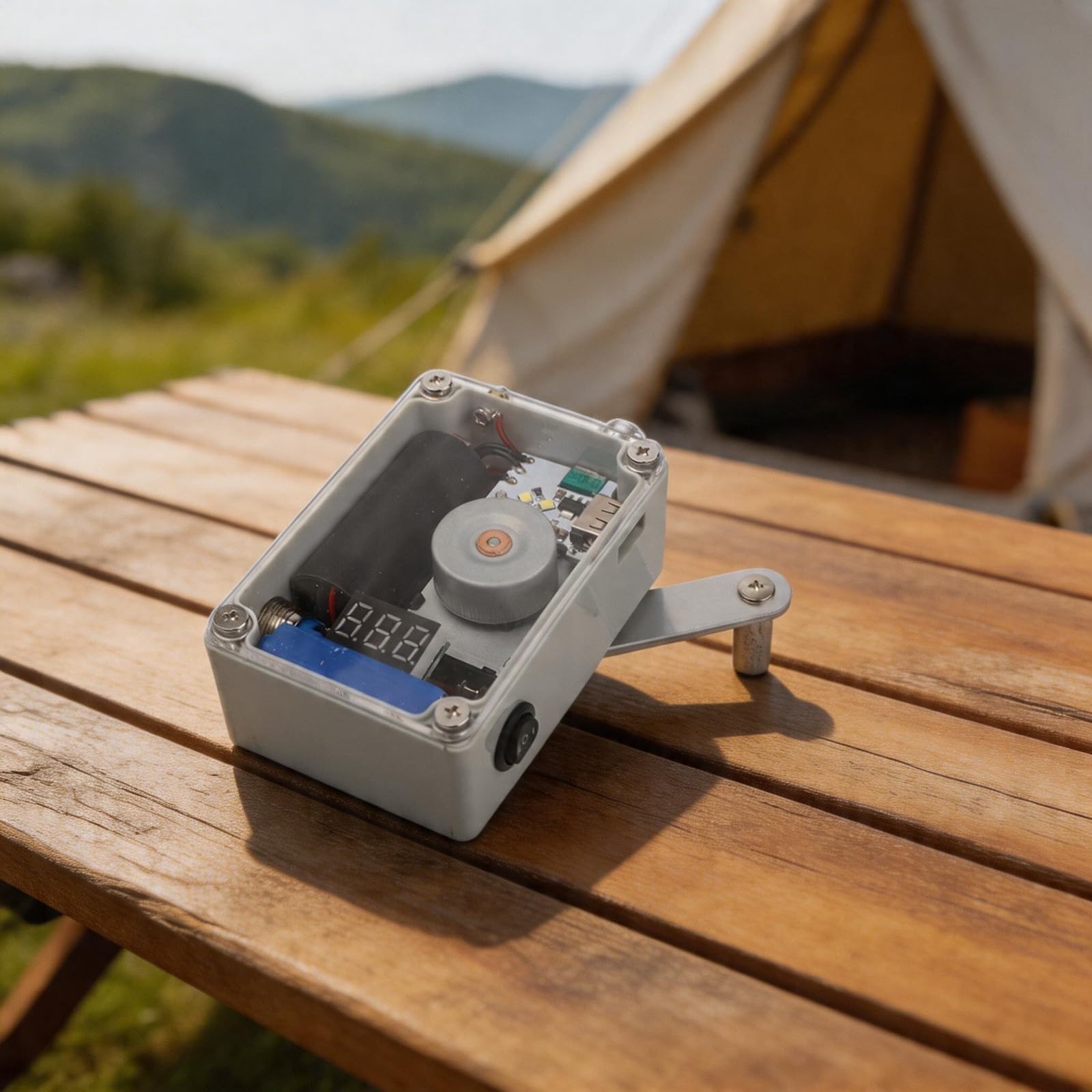 Generatore a manovella con accensione al plasma per campeggio - Dinamo portatile Survival Gear USB per caricabatterie 9,8 cm (versione 1,2 V)