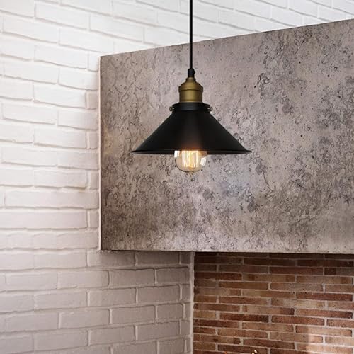 Miniatura 9 de Lámpara colgante industrial negra, lámpara colgante vintage de 9.84 pulgadas, lámpara de techo E27 para isla de cocina, comedor, granja, loft