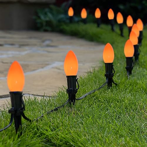 Miniatura 3 de Abeja Guirnalda de luces naranjas para exteriores, luces de decoración de Navidad C9 de 25 pies con 26 bombillas naranjas transparentes (1 de